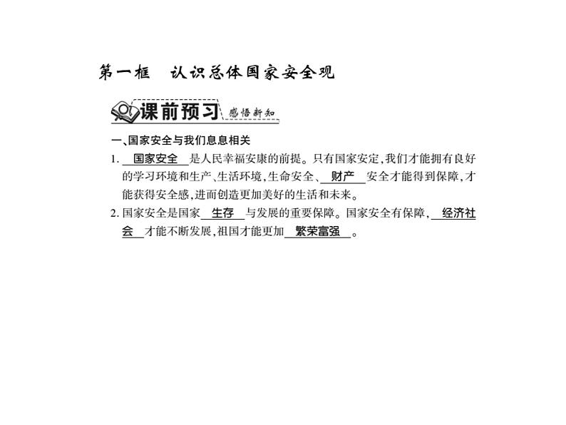 人教版八年级道德与法治上册习题课件：第九课第一框认识总体国家安全观02