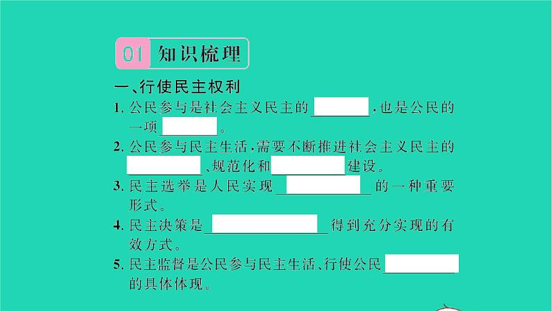 九年级道德与法治上册第二单元民主与法治第三课追求民主价值第2框参与民主生活习题课件新人教版第2页