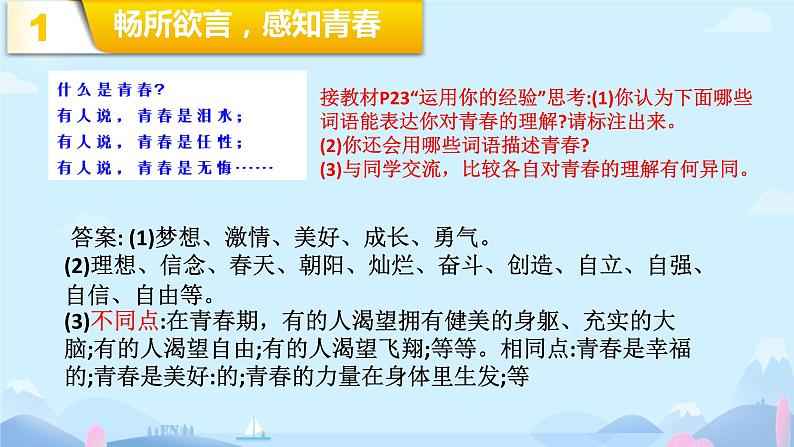 2021-2022学年七年级下册道德与法治3.1青春飞扬课件第5页