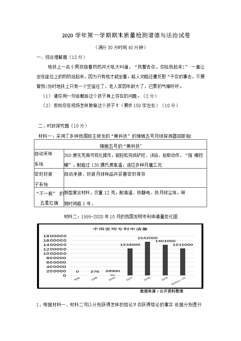2021年金山区九年级道德与法治一模卷(含答案)第1页