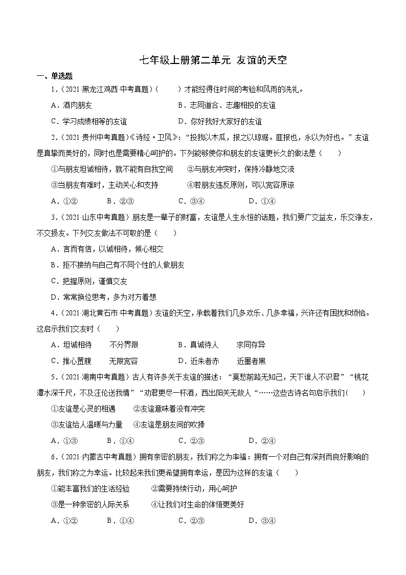 真题精编卷02  友谊的天空（原卷版）第1页
