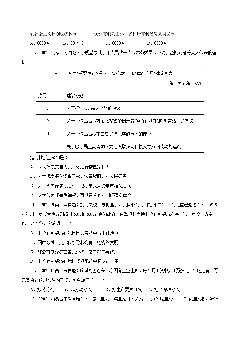 真题精编卷18 我国的政治和经济制度-2021年中考道德与法治全国真题考点精编卷03