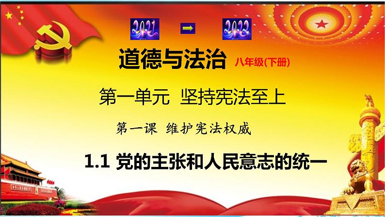 2021-2022学年统编版 八年级下册 1.1党的主张和人民意志的统一  课件（36张）第1页