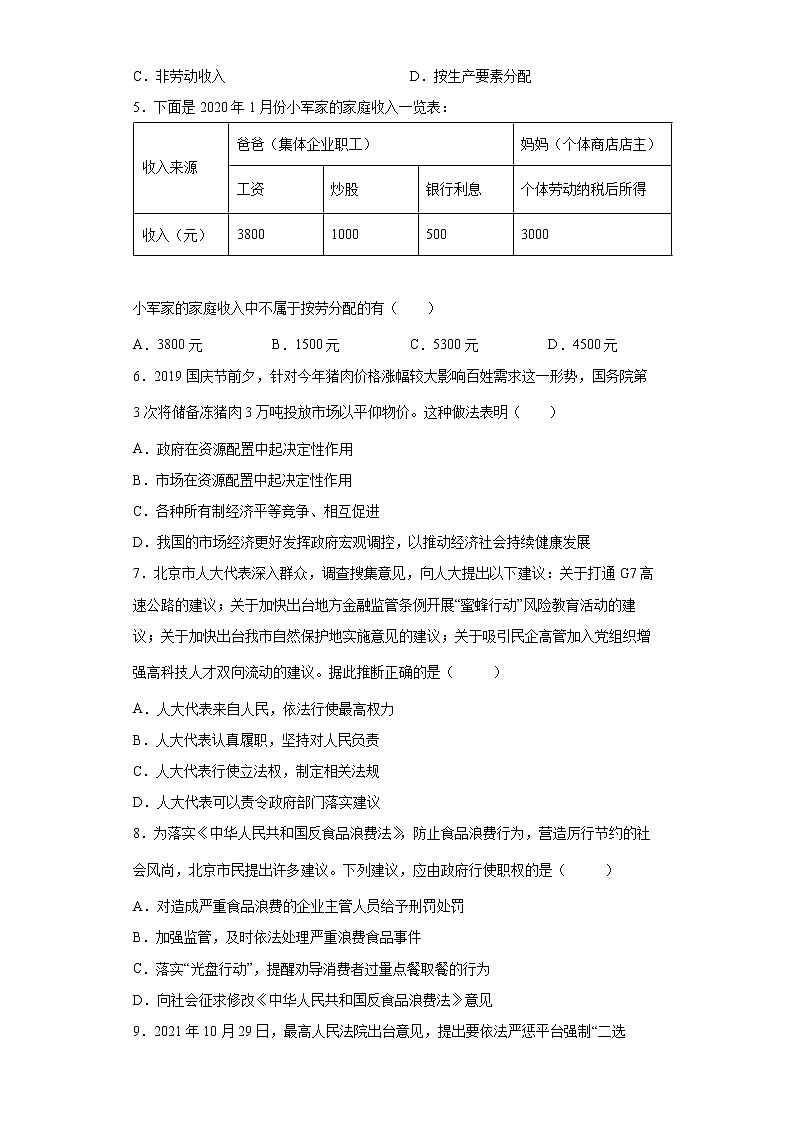 2021-2022学年八年级下册 第三单元 人民当家作主  单元测试卷  (1)02
