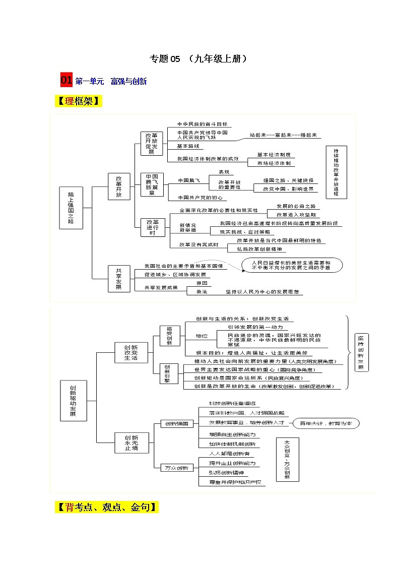 专题05 2022年中考道德与法治考前必背核心考点、金句（九年级上册）-2022年中考道德与法治考前干货系列（部编版）第1页