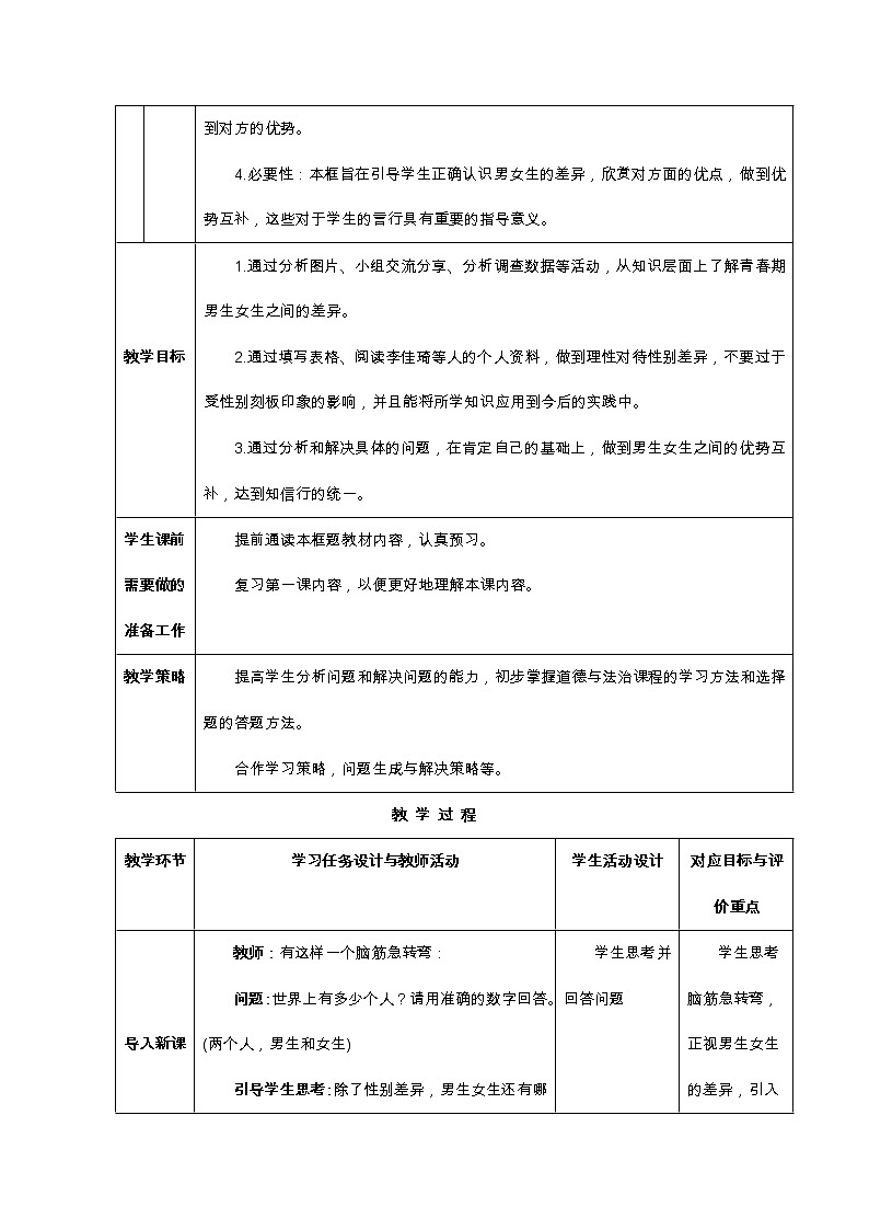 2021-2022学年统编版道德与法治 七年级下册 2.1  男生女生  教案02