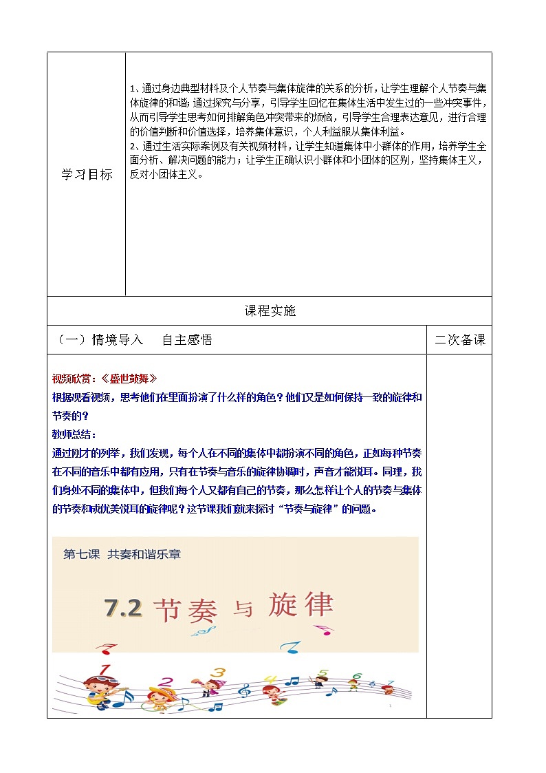 2021-2022学年统编版道德与法治 七年级下册 7.2 节奏与旋律 教案 (3)03