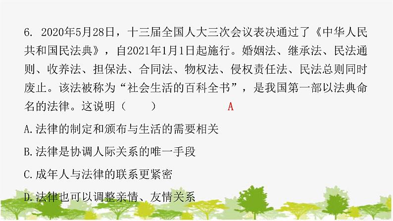 2021-2022学年统编版道德与法治七年级下册 9.1 生活需要法律 练习课件（17张）第7页