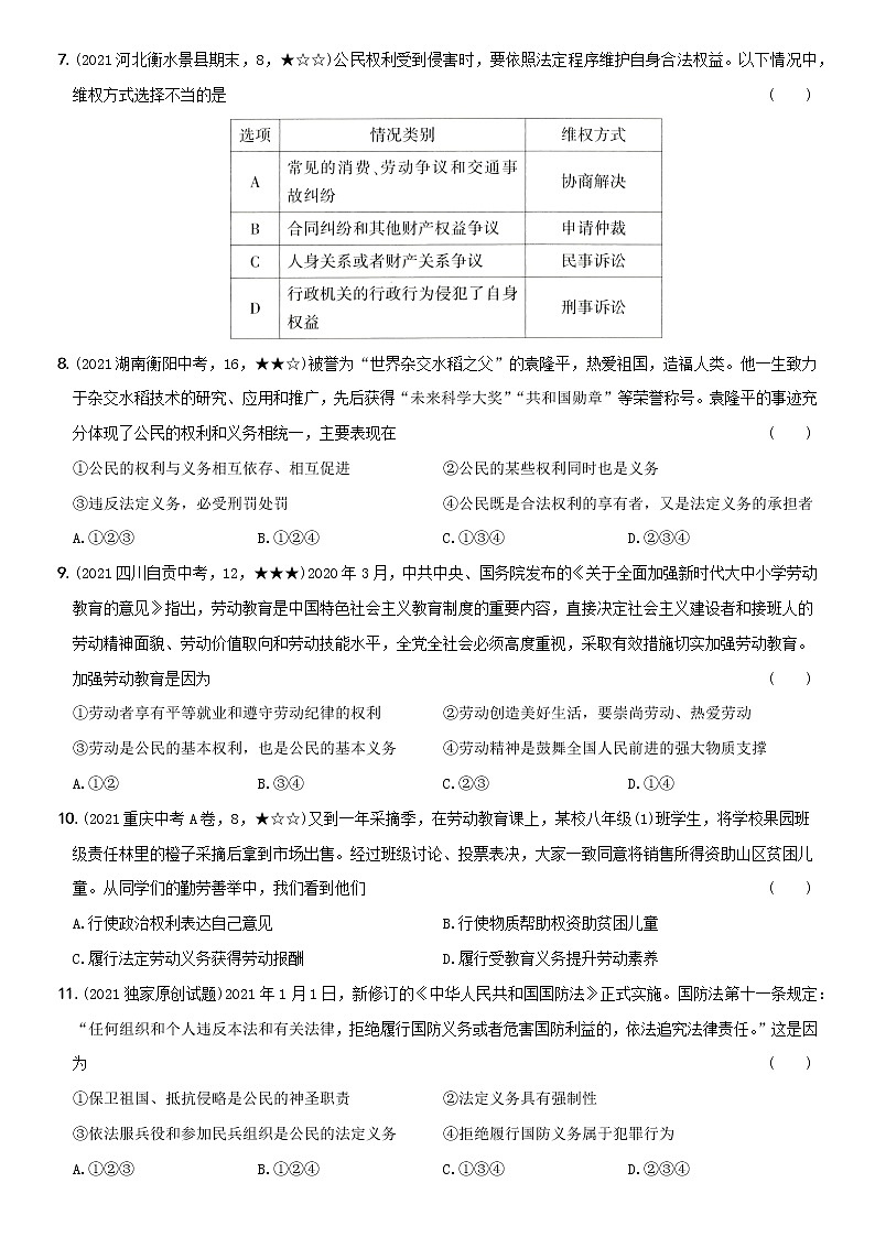 部编版 八年级（下）道德与法治〖卷06〗专项训练卷（二）理解权利义务  增强公民意识（含答案解析）02