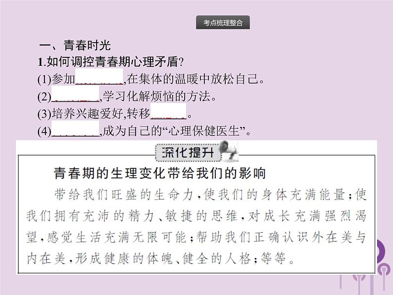 中考道德与法治总复习优化设计第一板块基础知识过关第3课时青春时光做情绪情感的主人课件第2页