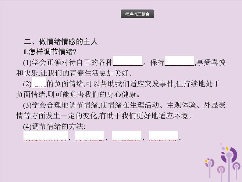 中考道德与法治总复习优化设计第一板块基础知识过关第3课时青春时光做情绪情感的主人课件第8页