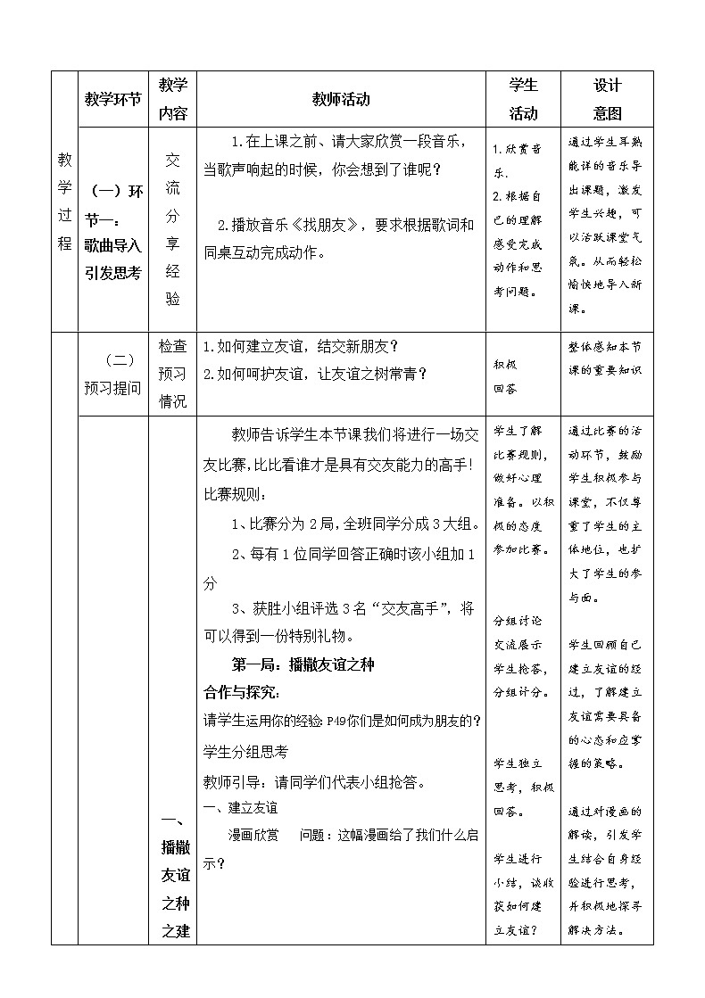 部编版道德与法治七年级上册 5 .1 《让友谊之树常青》(1) （教案）第3页