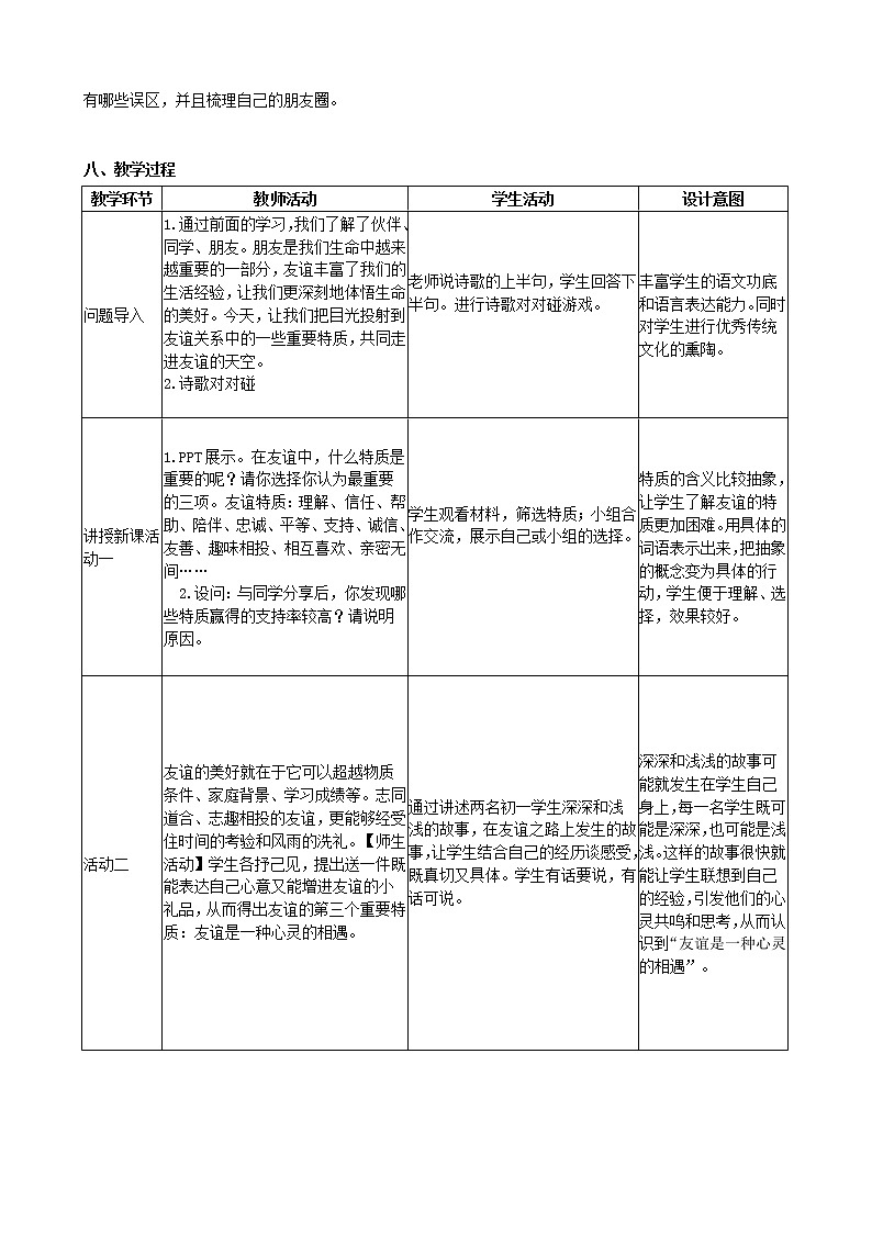 部编版道德与法治七年级上册 4 .2   深深浅浅话友谊(2) （教案）02