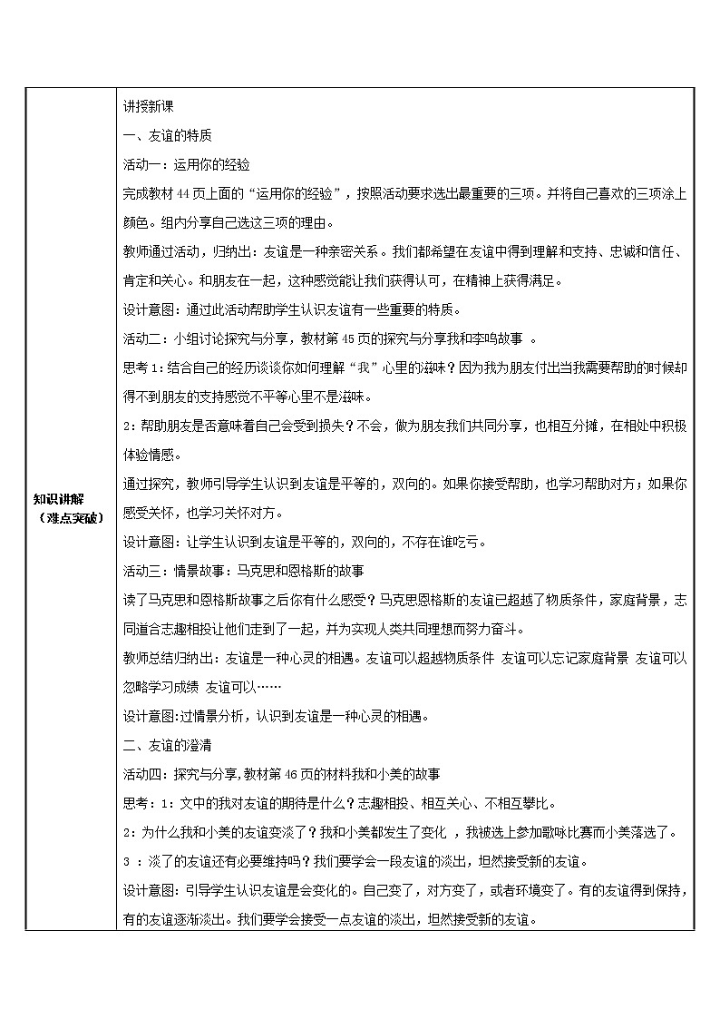 部编版道德与法治七年级上册 4 .2   深深浅浅话友谊 （教案）第2页