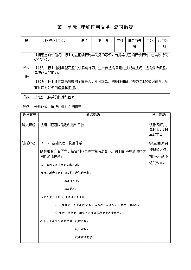 第二单元+理解权利义务+教案 2021-2022学年部编版八年级道德与法治下册第1页