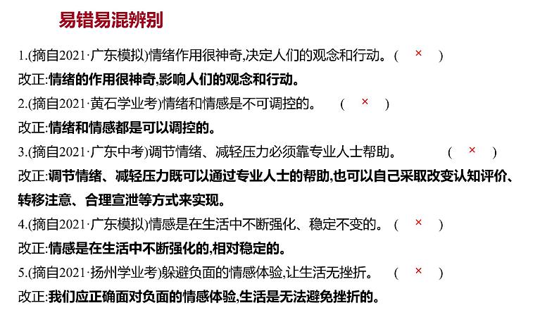 2022年广东省中考道德与法治一轮复习心理与道德篇专题课件七年级下册第二单元做情绪情感的主人第7页