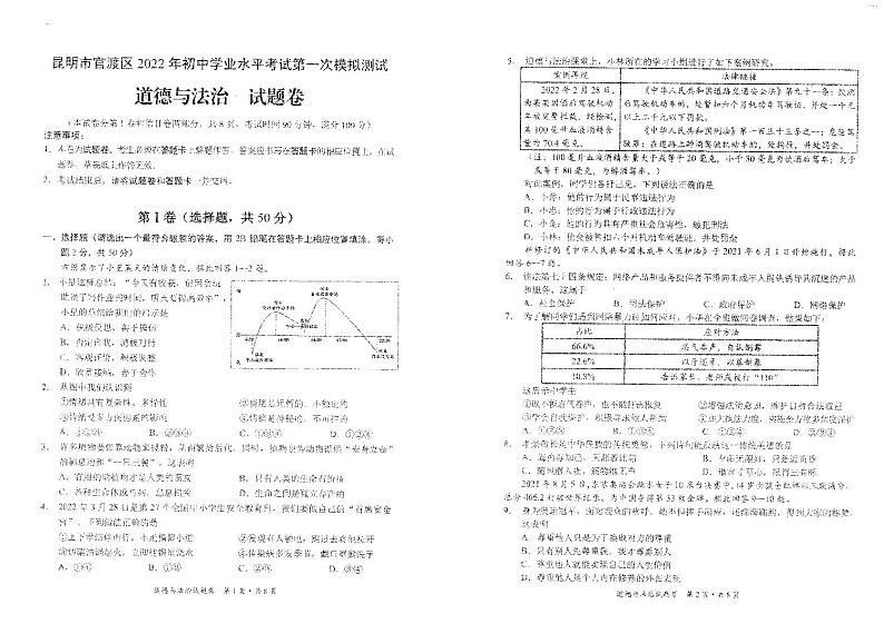 2022年云南省昆明市官渡区初中学业水平考试第一次模拟测试道德与法治试题01