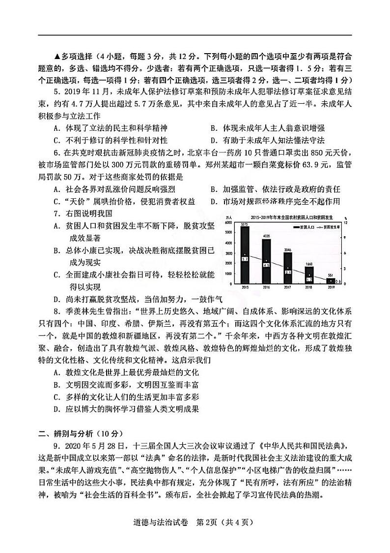2020年河南省实验中学中考四模政治试卷及答案第2页