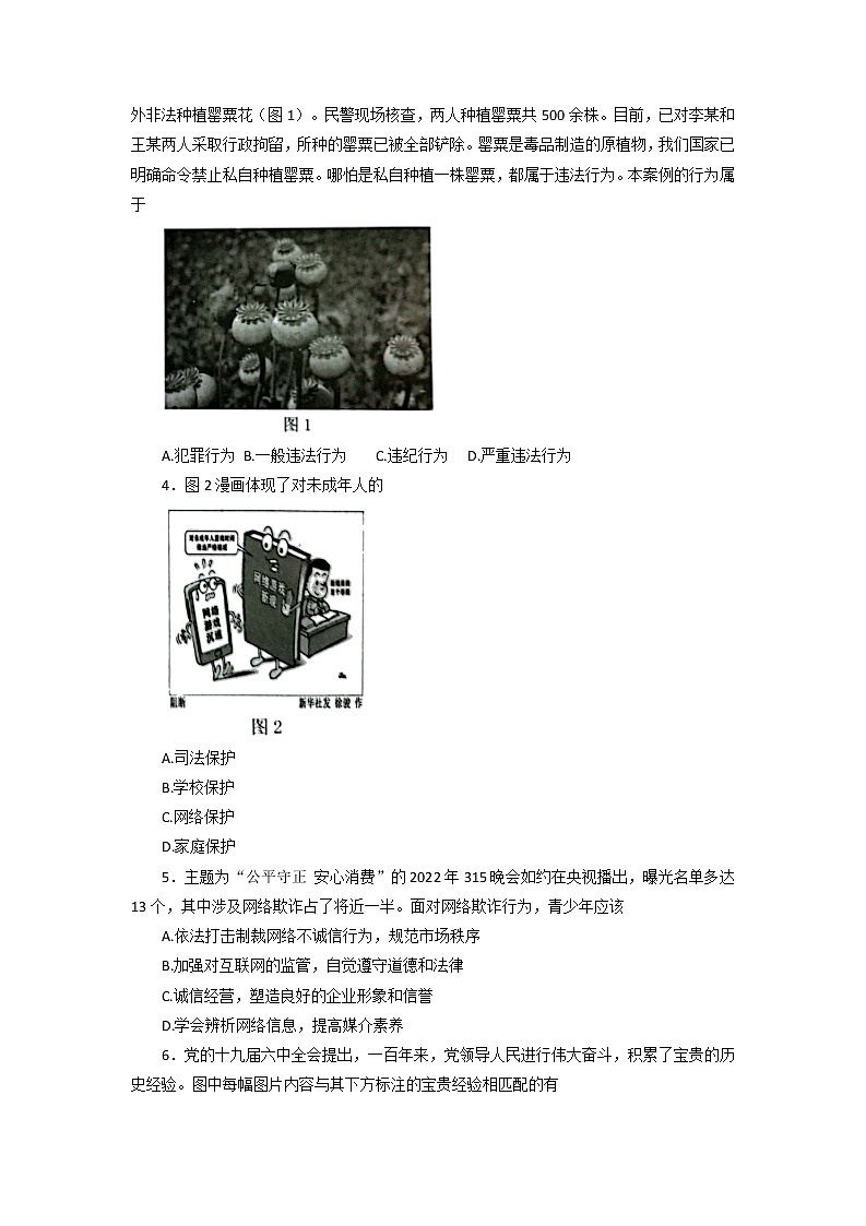 2022年广东省深圳市龙岗区中考适应性考试道德与法治试题（无答案）第2页