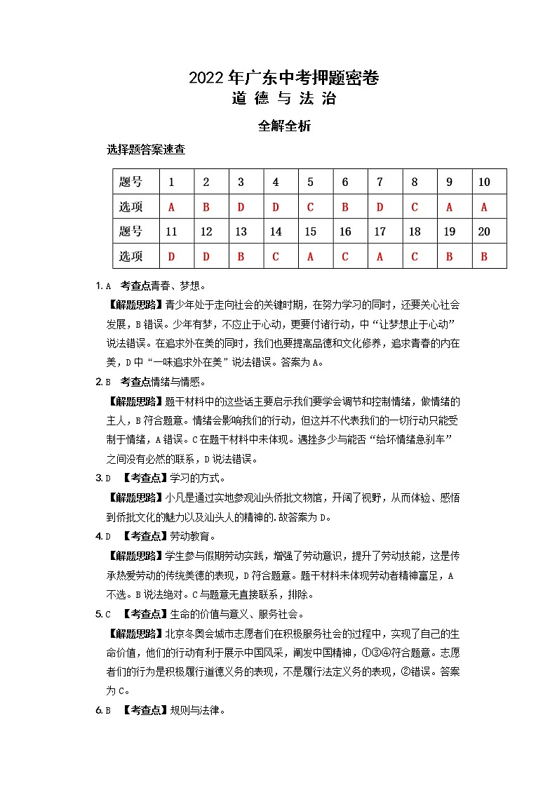 2022年广东中考押题密卷（全解全析）第1页