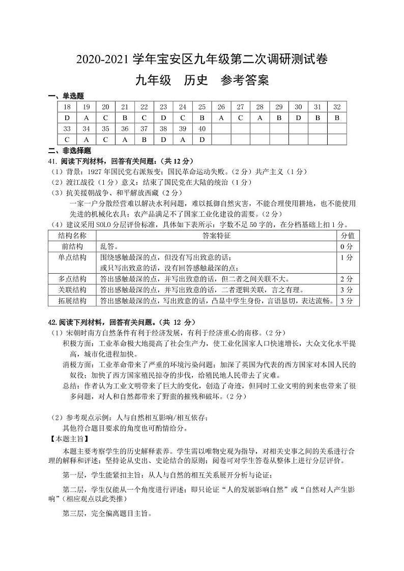 2022年4月广东省深圳市宝安区九年级调研测试（二模）历史、道德与法治合卷及答案01