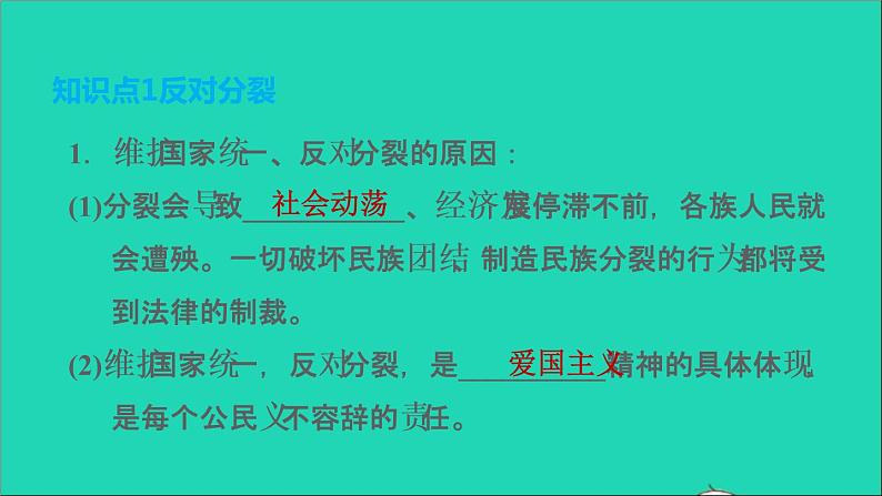 新人教版九年级道德与法治上册第4单元和谐与梦想第7课中华一家亲第2框维护祖国统一课件第4页