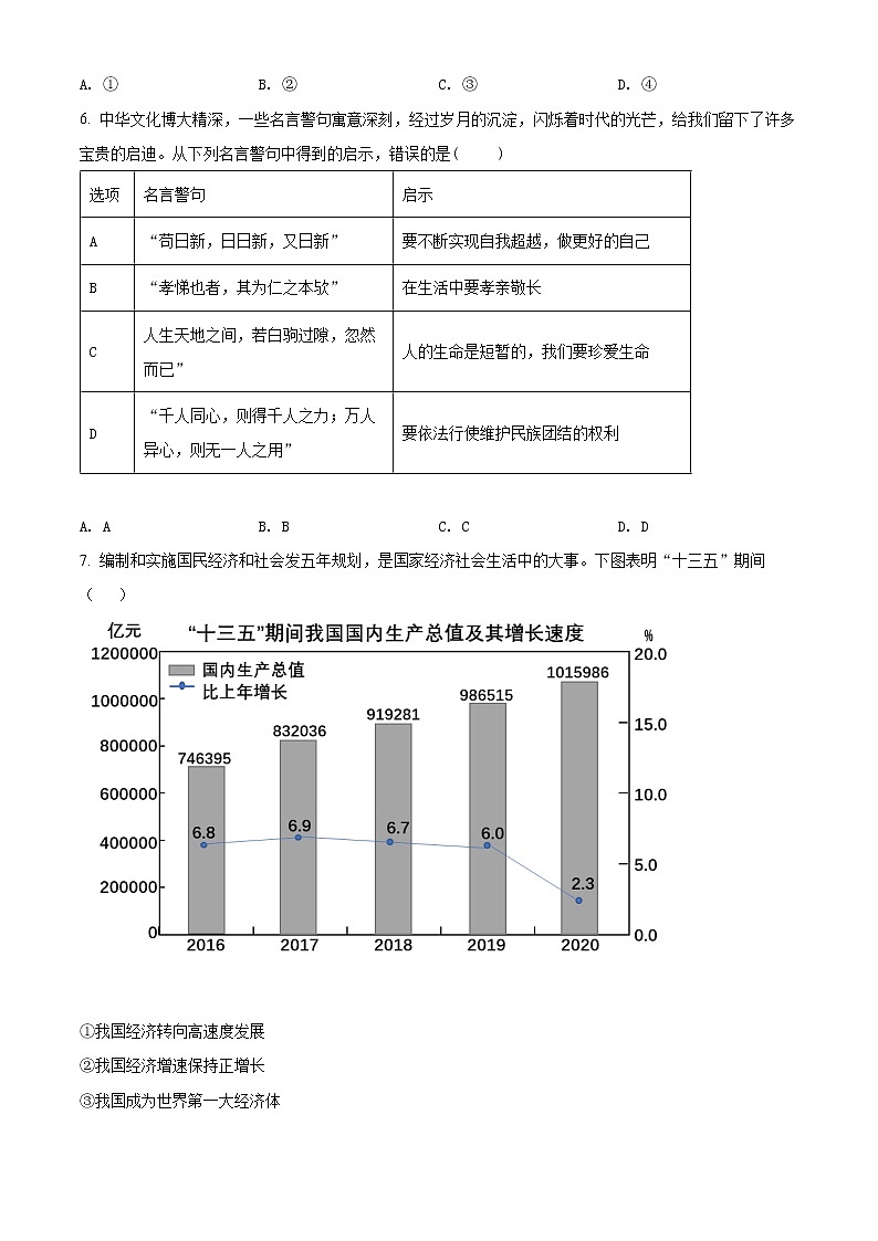 2022年山东省济宁市嘉祥县中考一模道德与法治（试卷）第3页