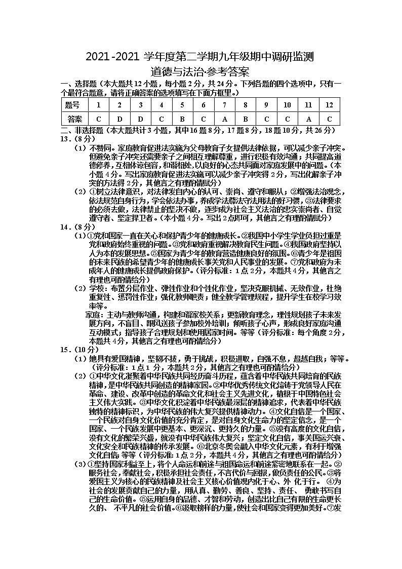 江苏省宿迁地区2021-2022学年九年级下学期期中调研监测道德与法治试题01
