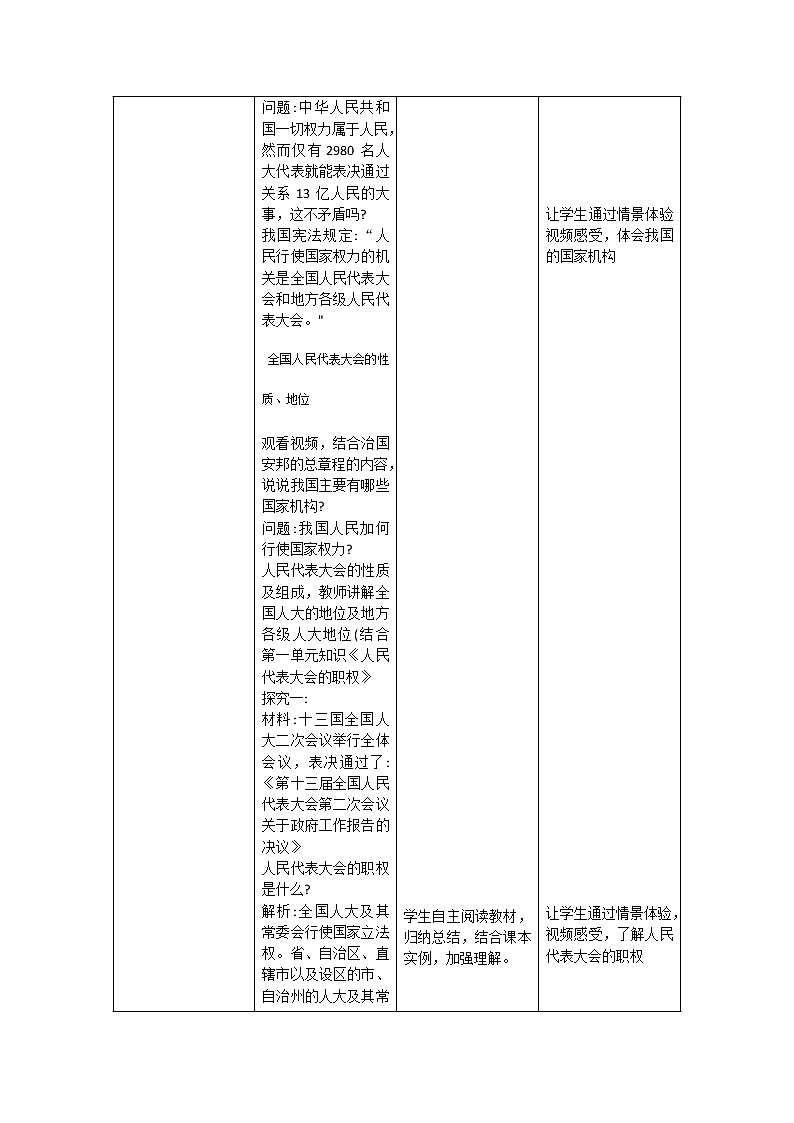 2022年度部编道德与法治八年级下册6.1国家权力机关 教学设计第2页