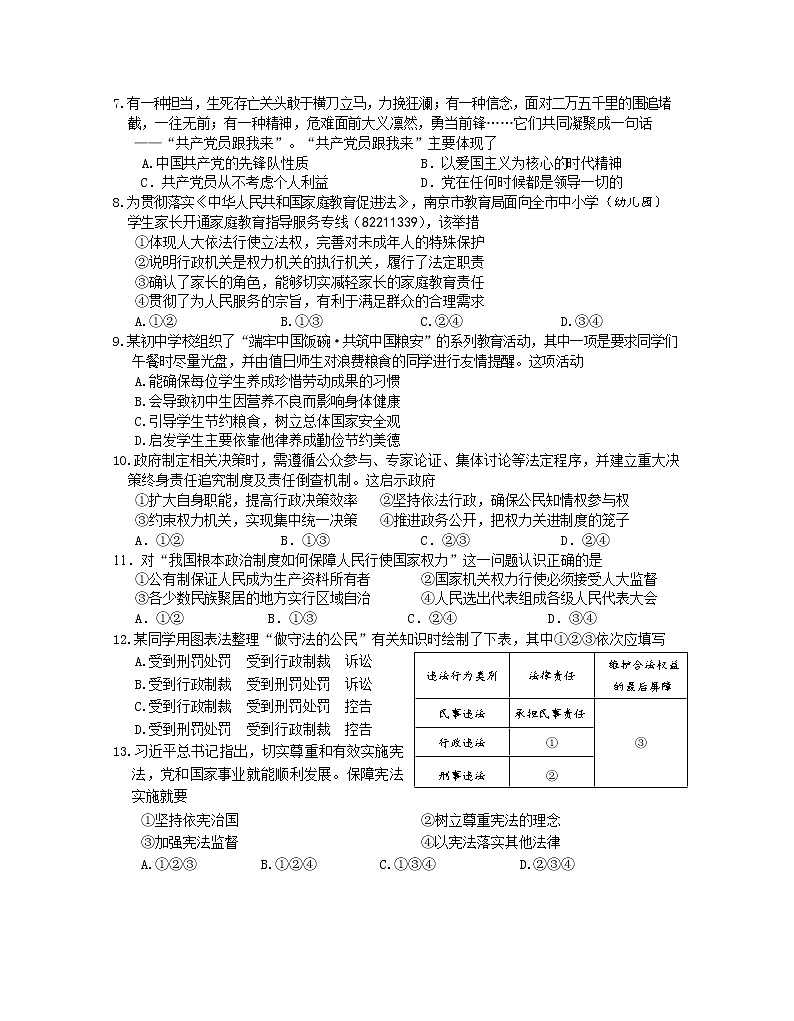 2022年江苏省南京市高淳区砖墙中学中考二模道德与法治试题(word版无答案)第2页