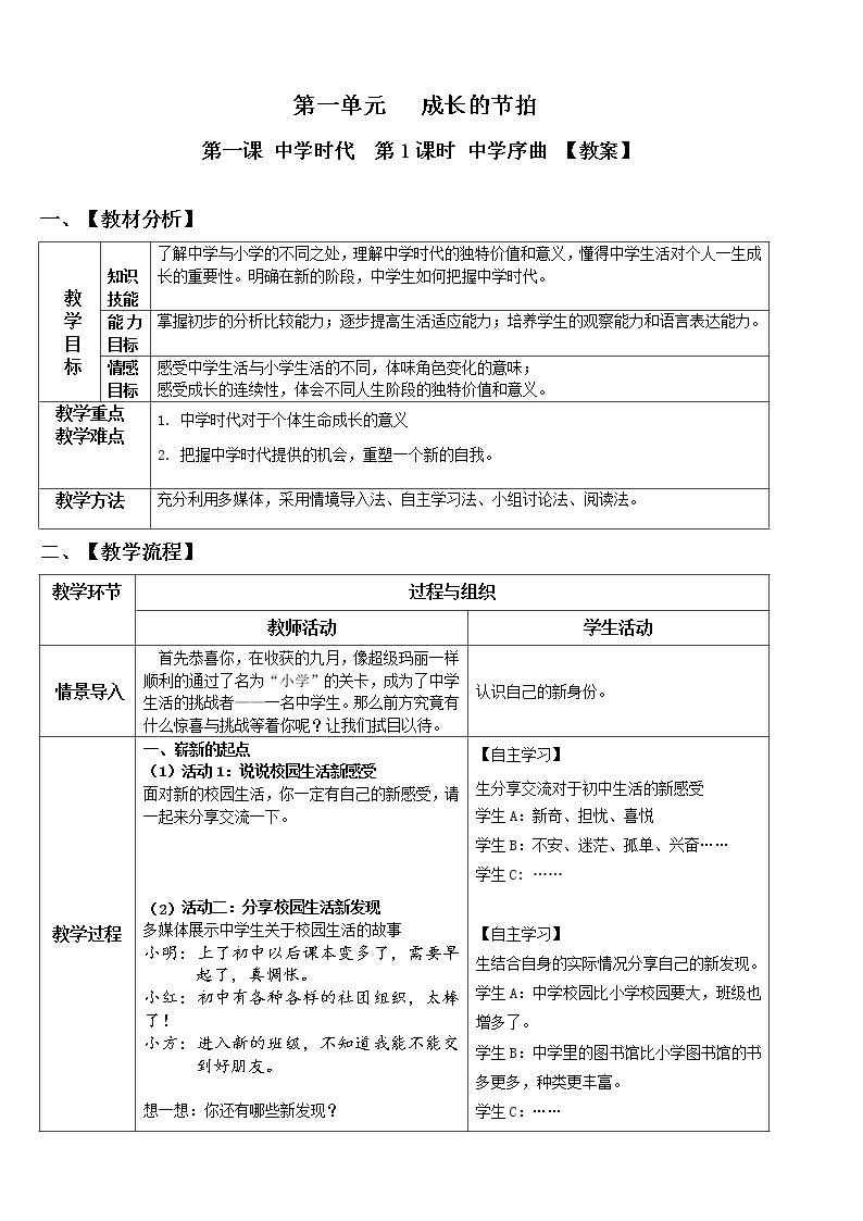 1.1中学序曲  课件+教案+学案+练习01