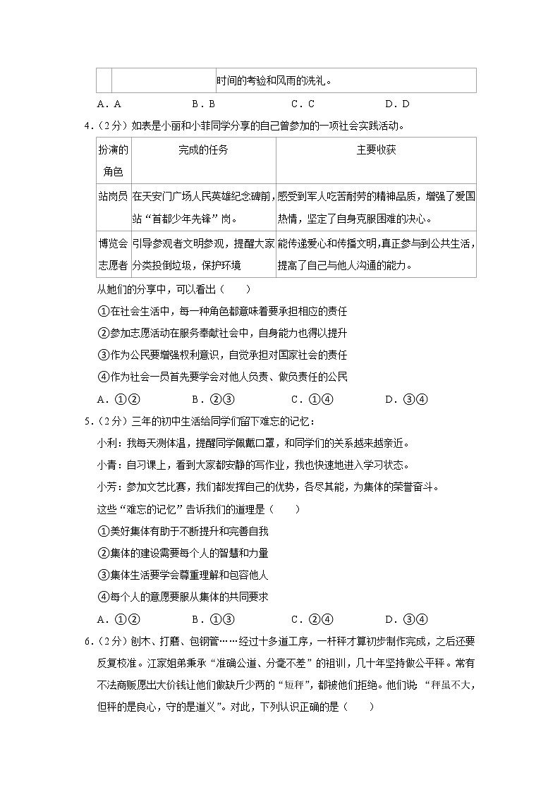 2022年北京市房山区中考道德与法治二模试卷02