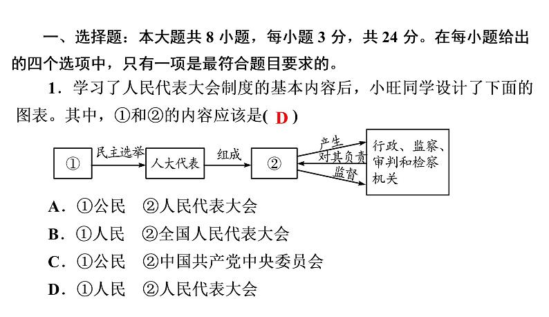 人教部编版八年级下册道德与法治 第5课 第1课时 根本政治制度 习题（含答案）第2页