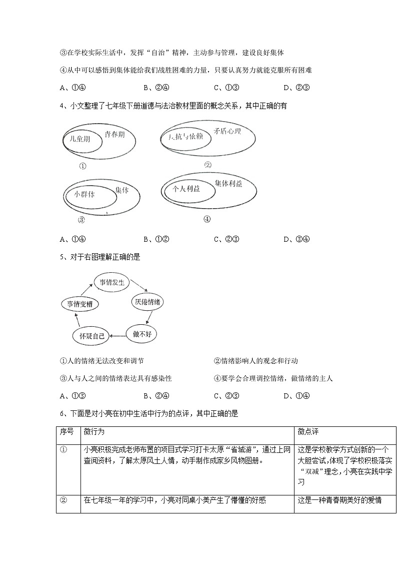 山西省临汾地区2021-2022学年七年级下学期期末道德与法治试题(无答案)第2页