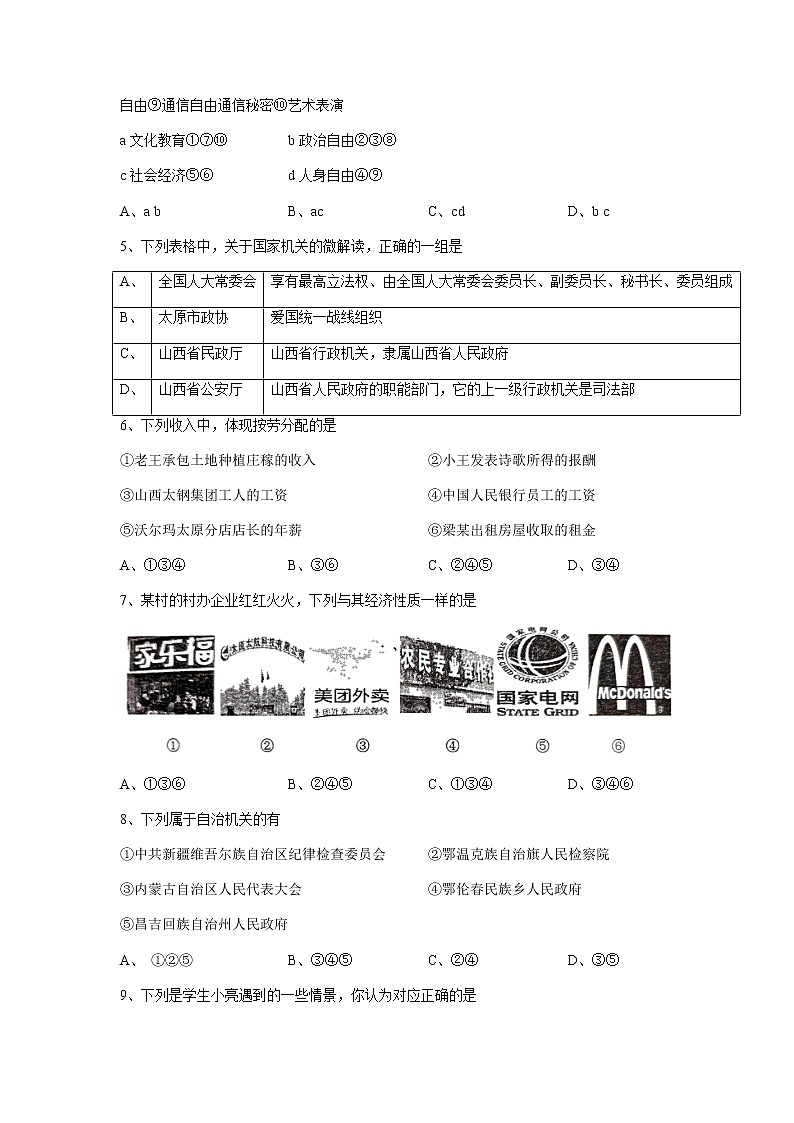 山西省临汾市部分区县2021-2022学年八年级下学期期末道德与法治试题(无答案)02