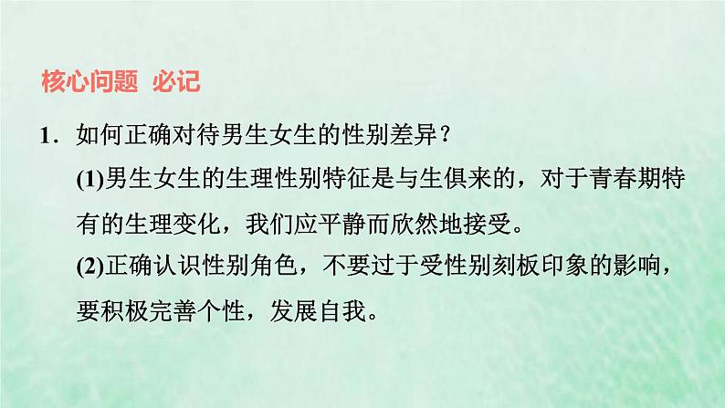 新人教版七年级道德与法治下册第1单元青春时光第2课青春的心弦第1框男生女生习题课件08