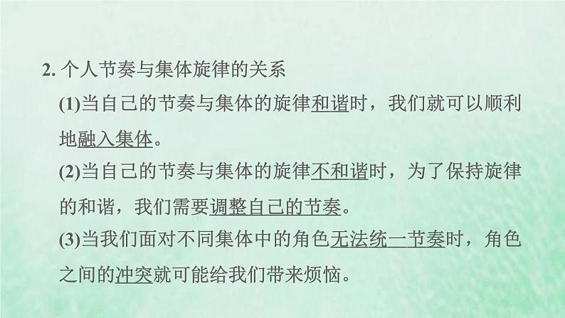 福建专用新人教版七年级道德与法治下册第三单元在集体中成长第七课共奏和谐乐章第2框节奏与旋律课件03