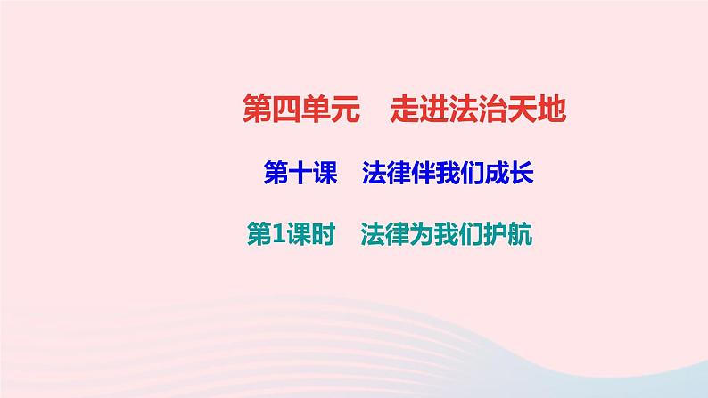 人教版七年级政治下册第4单元走进法治天地第10课法律伴我们成长第1框法律为我们护航作业课件01