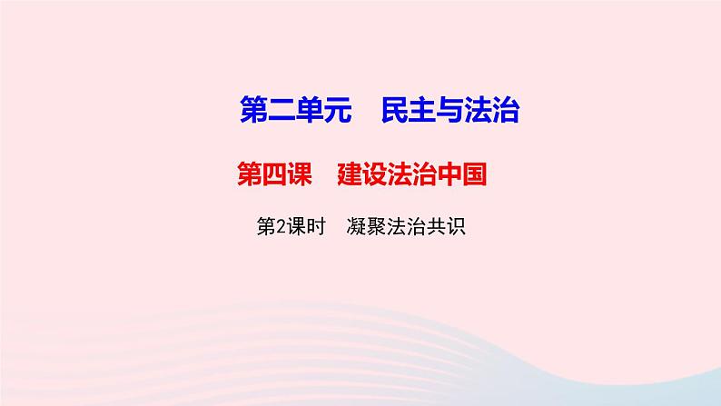 人教版九年级政治上册第2单元民主与法治第4课建设法治中国第2框凝聚法治共识作业课件01