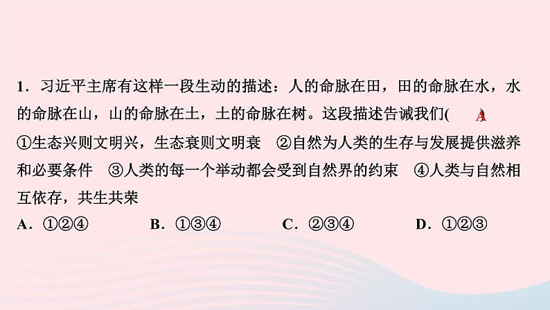 人教版九年级政治上册第3单元文明与家园第6课建设美丽中国第2框共筑生命家园作业课件第3页