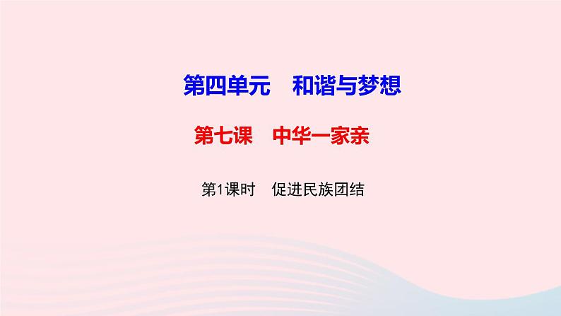 人教版九年级政治上册第4单元和谐与梦想第7课中华一家亲第1框促进民族团结作业课件01