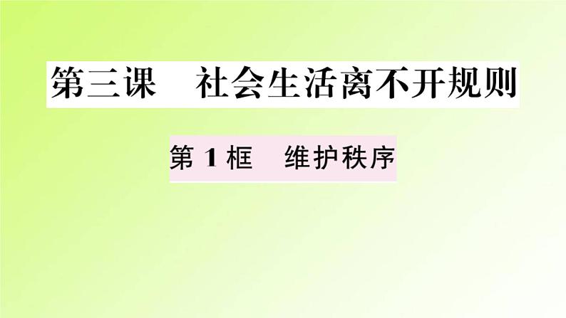 人教版八年级政治上册第2单元遵守社会规则第3课社会生活离不开规则第1框维护秩序作业2课件02