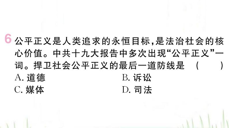 人教版八年级政治下册第4单元崇尚法治精神第8课维护公平正义第2框公平正义的守护作业课件08