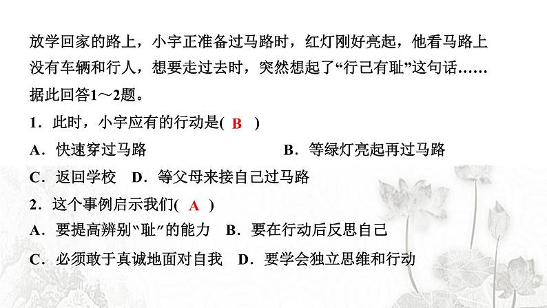 人教版七年级政治下册第1单元青春时光第3课青春的证明第2框青春有格作业课件第6页