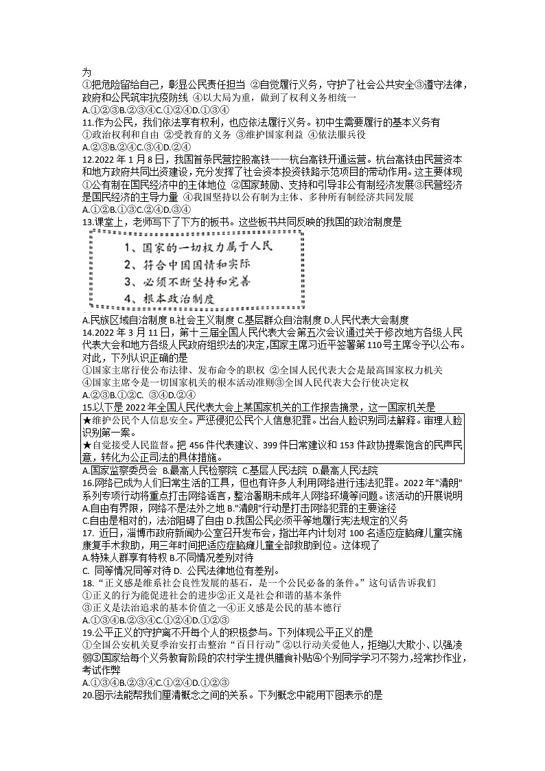 山东省淄博市临淄区（五四学制）2021-2022学年八年级下学期期末考试道德与法治试题（无答案）02