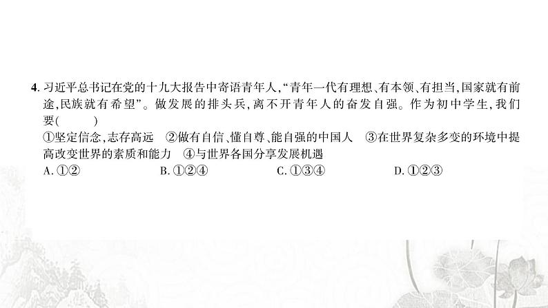 人教版九年级政治下册第3单元走向未来的少年检测课件第4页