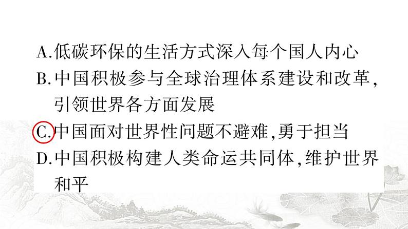 人教版九年级政治下册第2单元世界舞台上的中国第3课与世界紧相连第1课时中国担当作业课件第7页