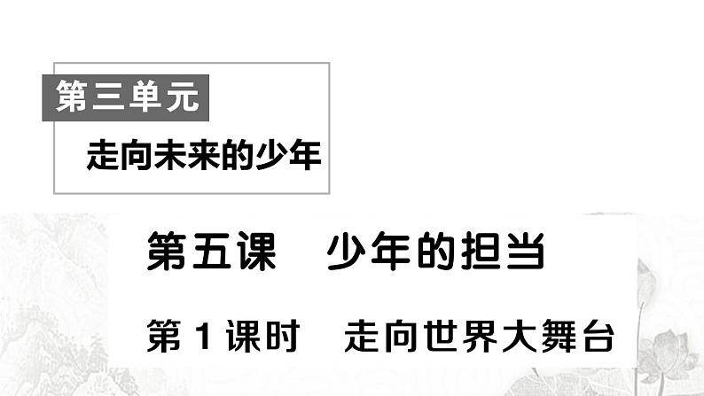 人教版九年级政治下册第3单元走向未来的少年第5课少年的担当第1框走向世界大舞台作业课件01