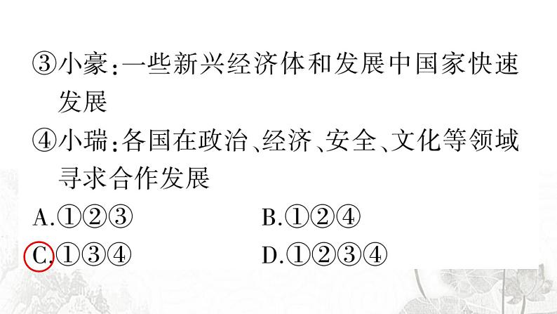 人教版九年级政治下册第1单元我们共同的世界第1课同住地球村第2课时复杂多变的关系作业课件第8页