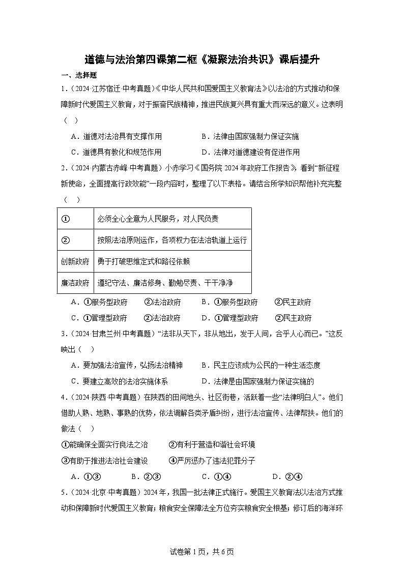 部编版9上道德与法治第四课第二框《凝聚法治共识》课件+教案+练习01